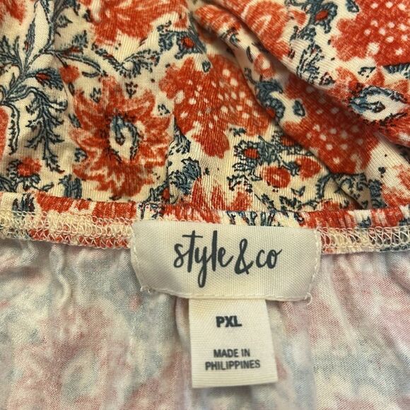 Style & Co vintage orange floral peplum blouse Size PXL - Picture 7 of 10